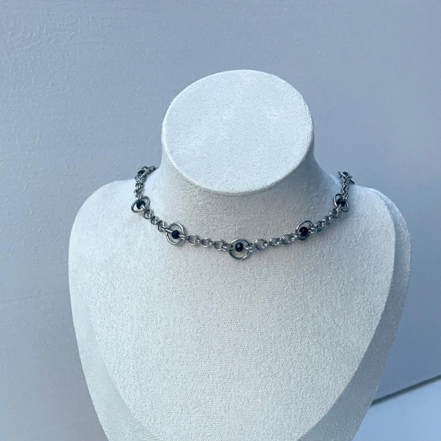 Interlace Choker 01 - Black Bead Chainmail