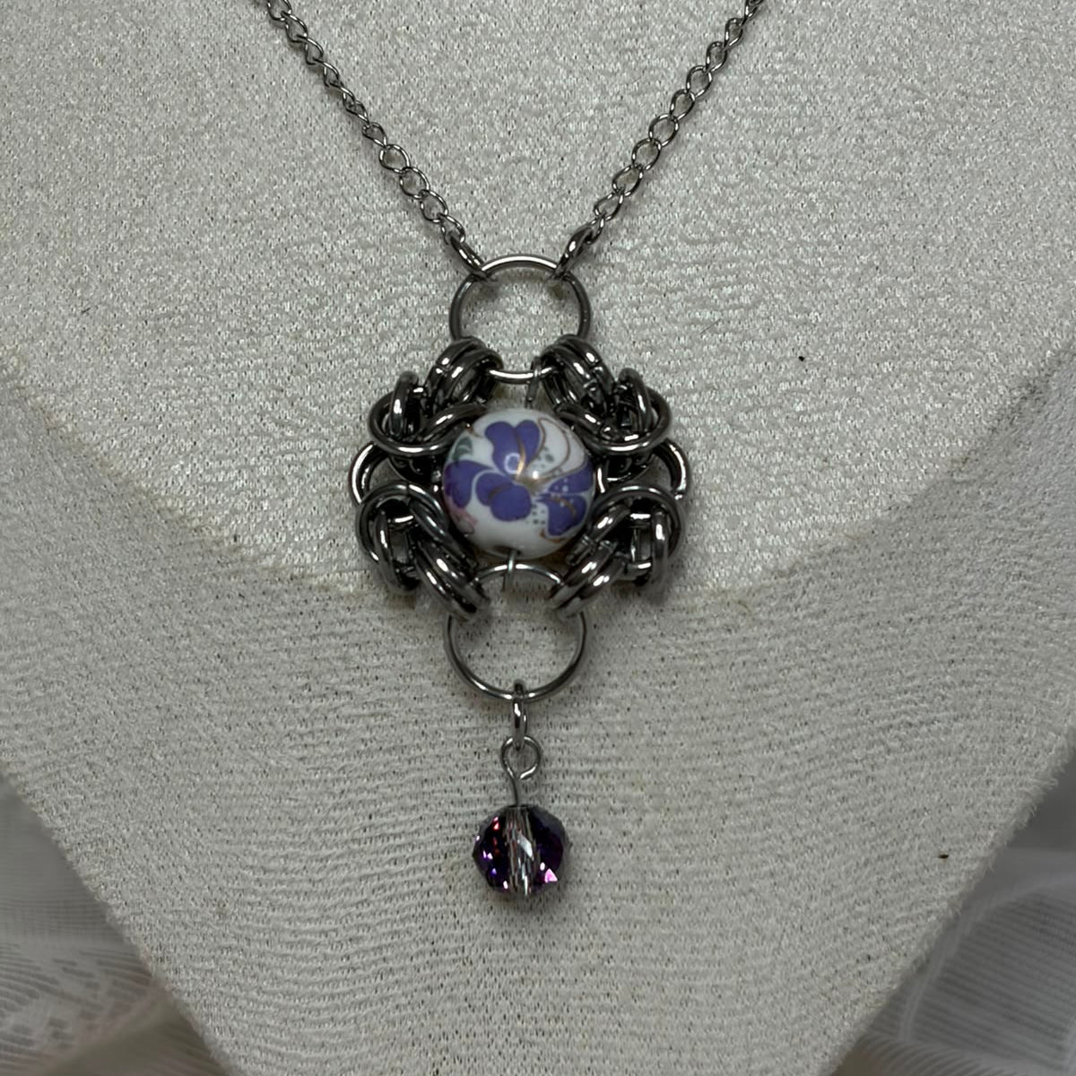 Ensnared Flower Chainmail Pendant Necklace