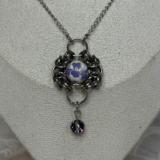 Ensnared Flower Chainmail Pendant Necklace