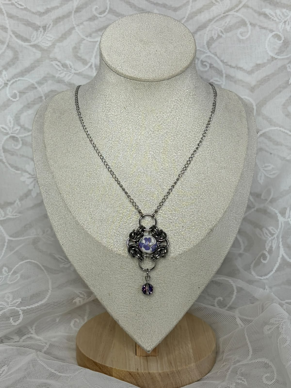 Ensnared Flower Chainmail Pendant Necklace