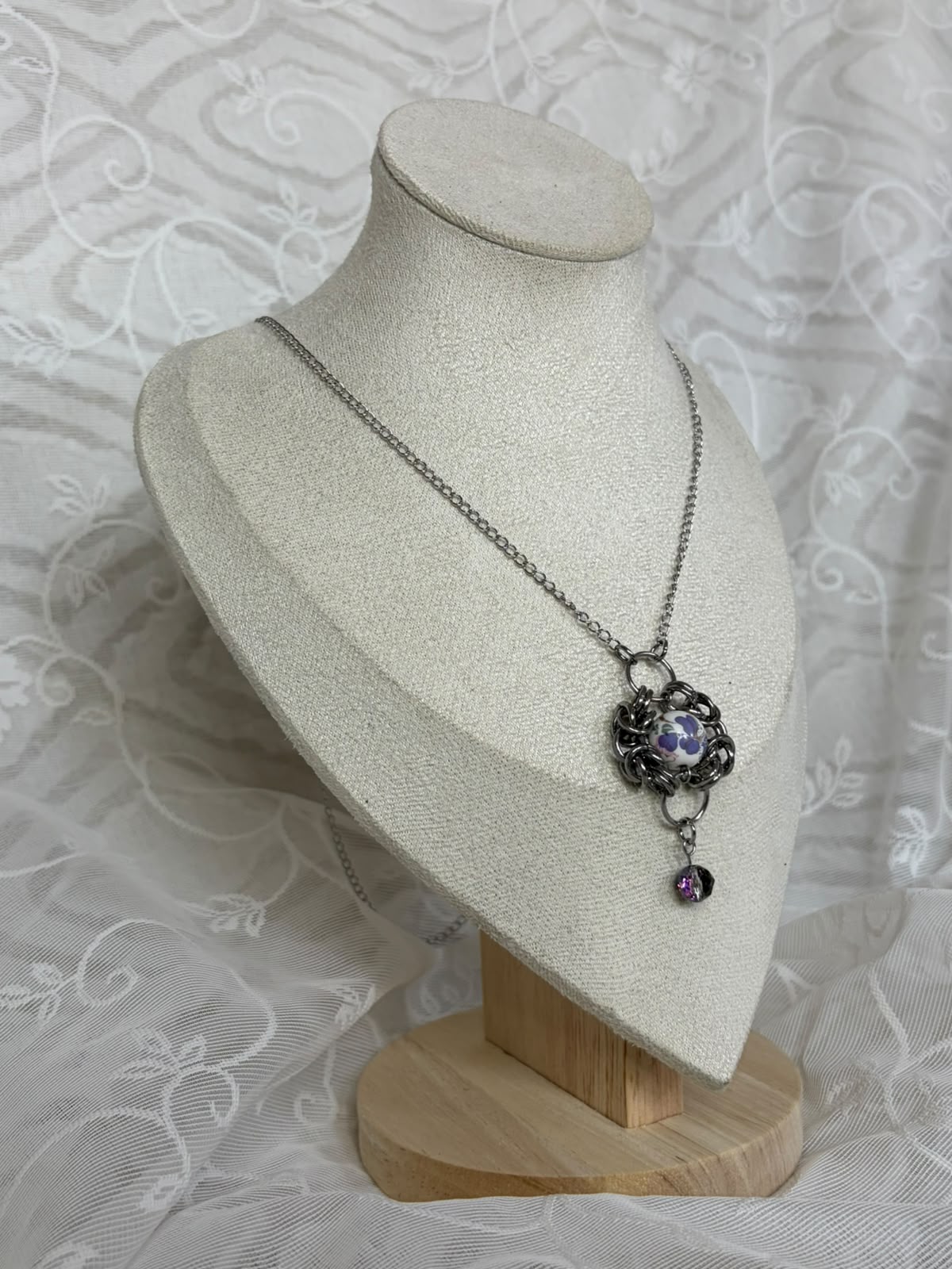 Ensnared Flower Chainmail Pendant Necklace