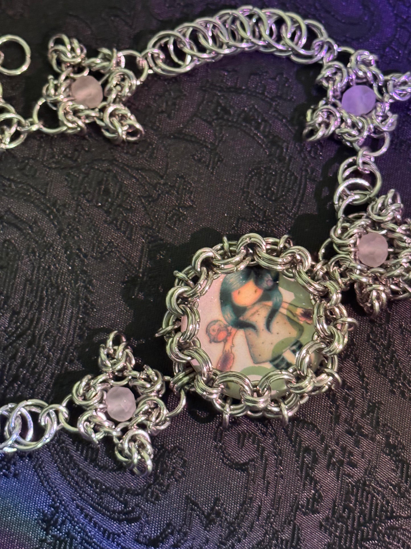 Night Owl Chainmail Cabochon Choker