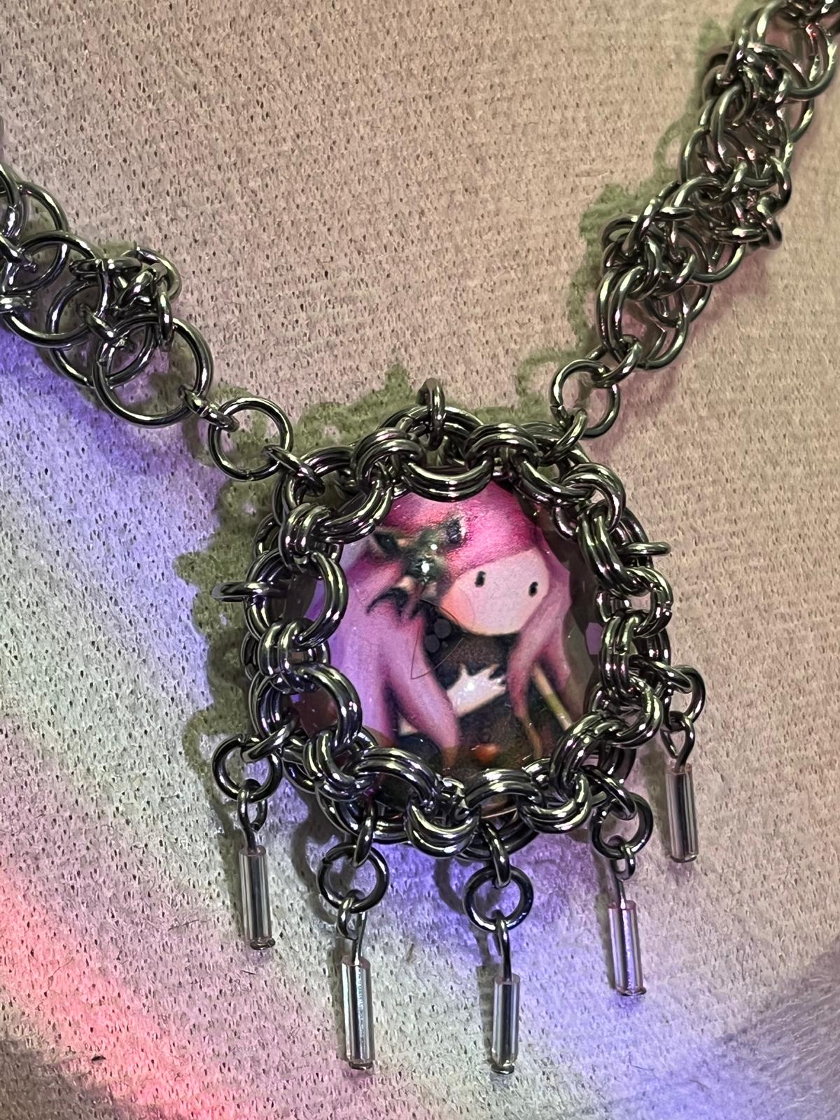 Pink Doll Chainmail Cabochon Choker