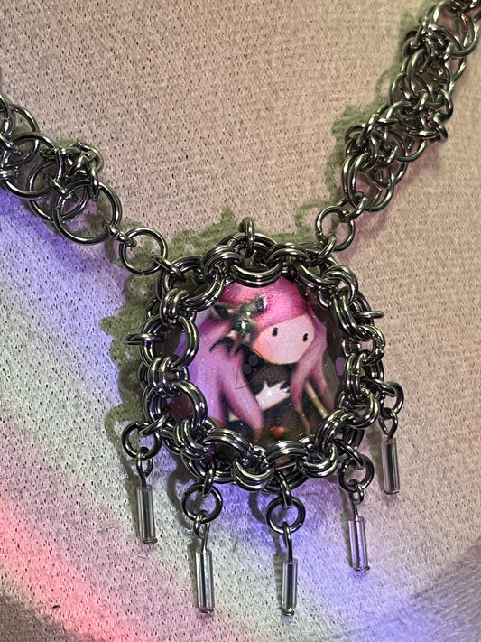 Pink Doll Chainmail Cabochon Choker