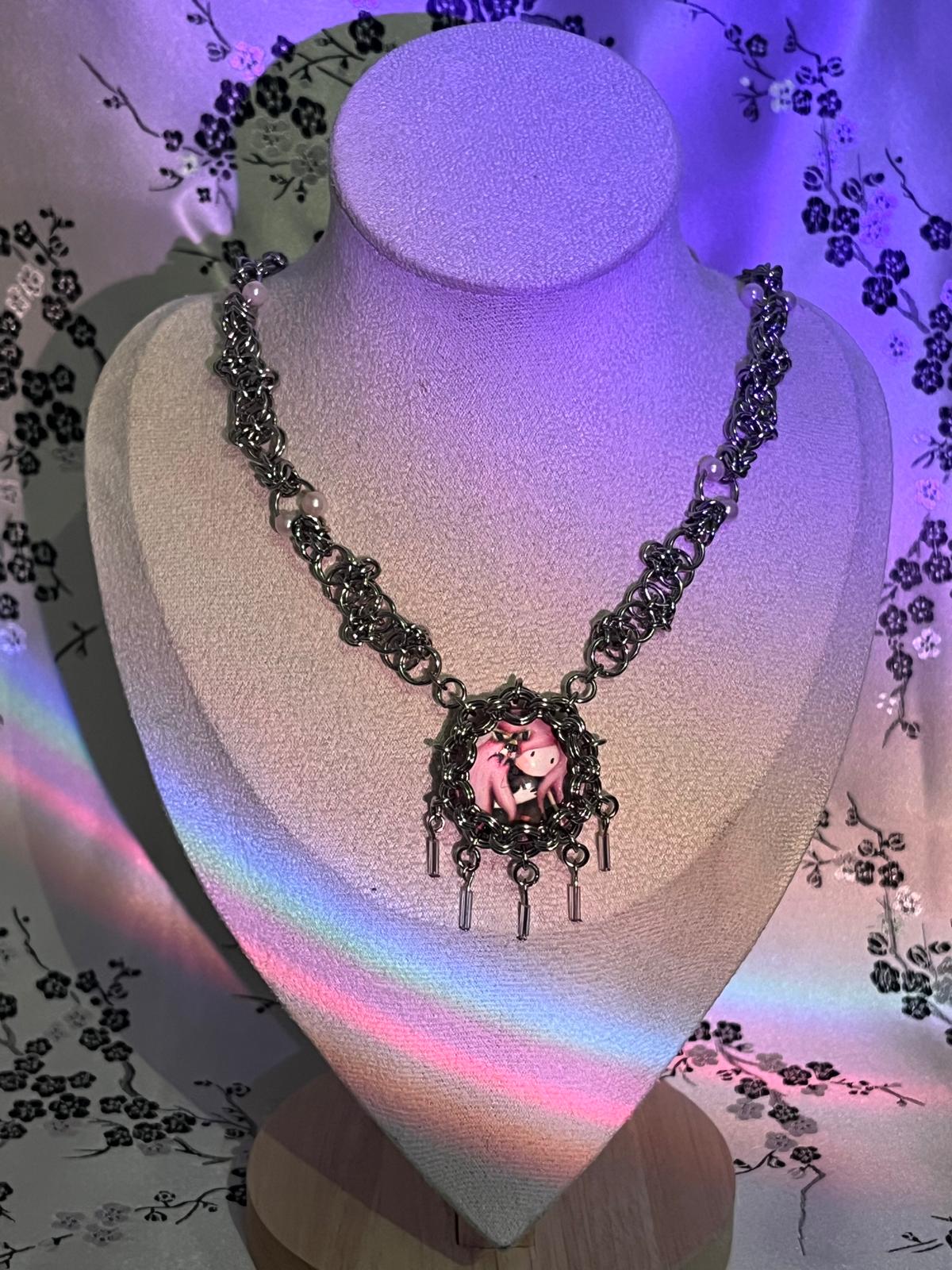 Pink Doll Chainmail Cabochon Choker