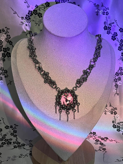Pink Doll Chainmail Cabochon Choker