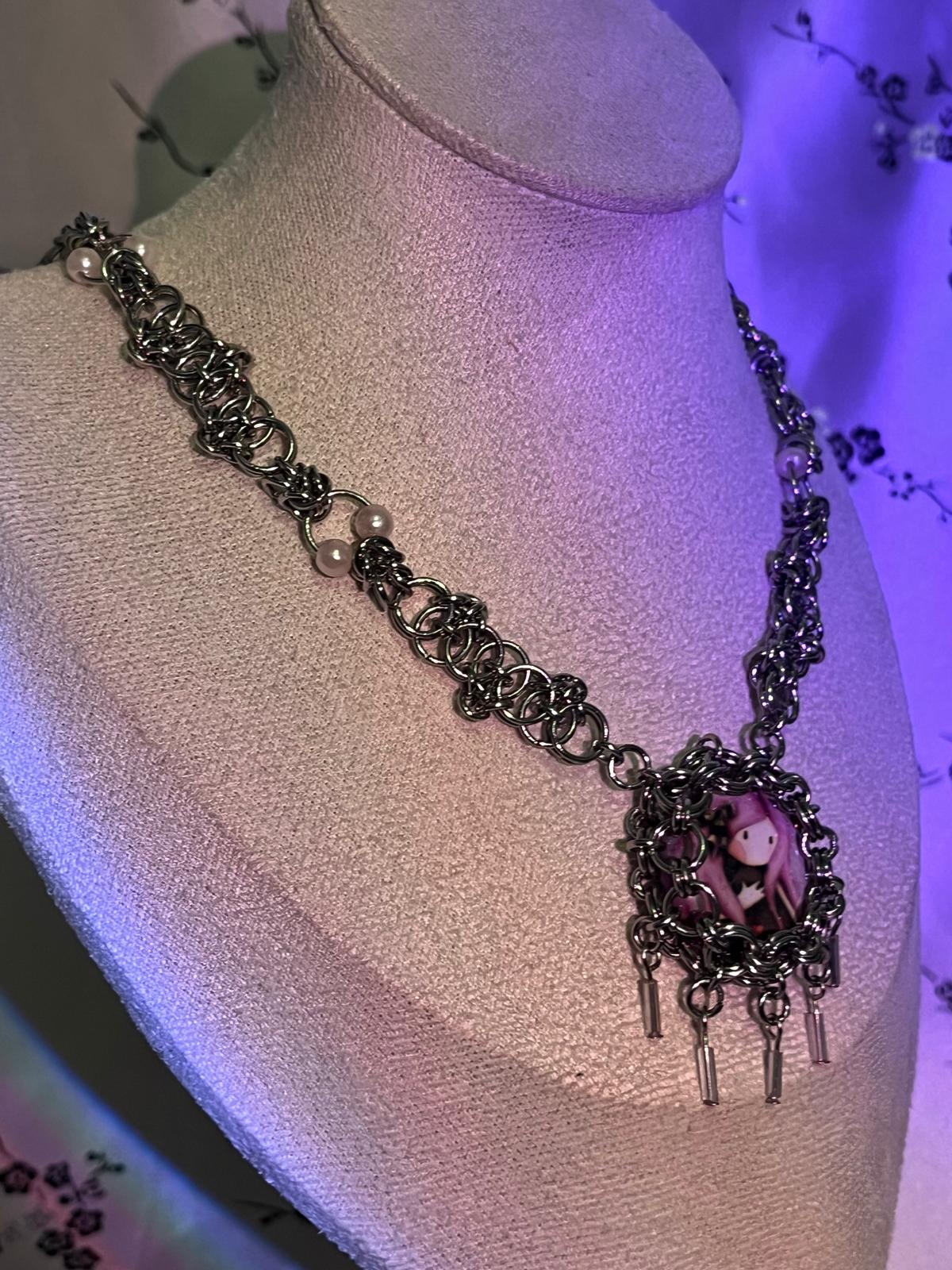 Pink Doll Chainmail Cabochon Choker