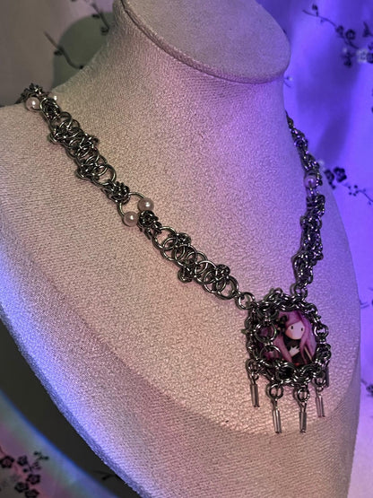 Pink Doll Chainmail Cabochon Choker