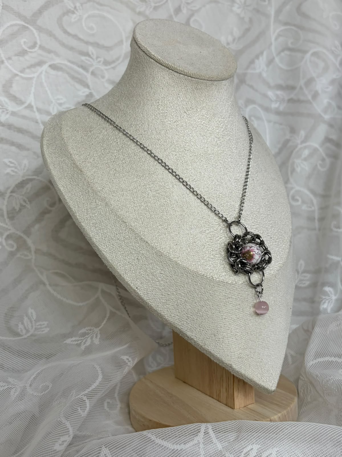 Ensnared Flower Chainmail Pendant Necklace